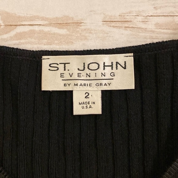 Vintage St. John Evening Black Ribbed Square Sequins 3/4 Sleeves Top Size 2 - Picture 2 of 14